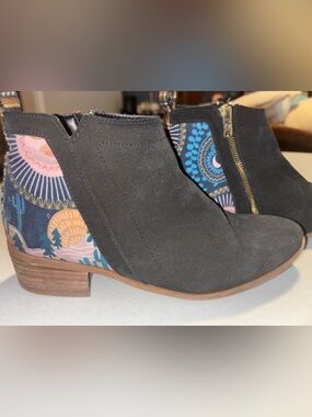 Inkkas Socorro Ankle Suede Bootie Sunset Desert Boho Print US 8 Women Block Heel